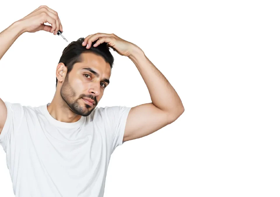 A person applying Cocky's Rosemary Serum for Hair Growth